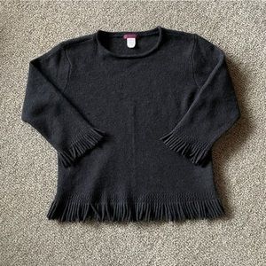 J Crew Charcoal Gray Lambswool Fringe Sweater sz L EUC